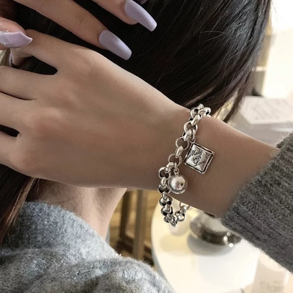 Sterling Silver Made with Love Bracelet Chain Link Ball Charm - Picture 4 of 12